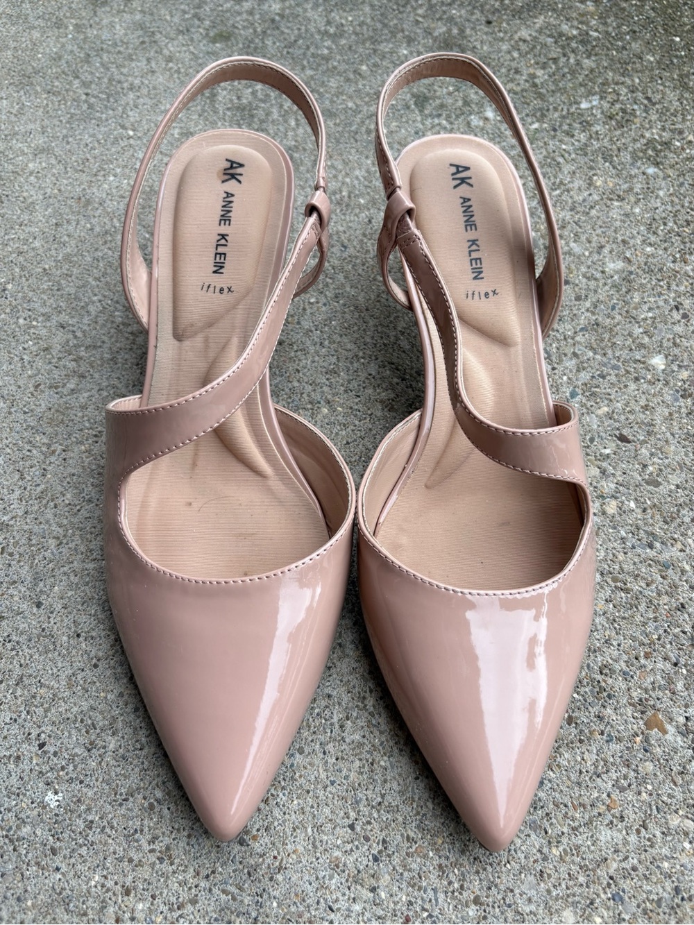 Anne Klein Izzi Nude Patent Asymmetrical Slingback Kitten Heel Pumps Size 9